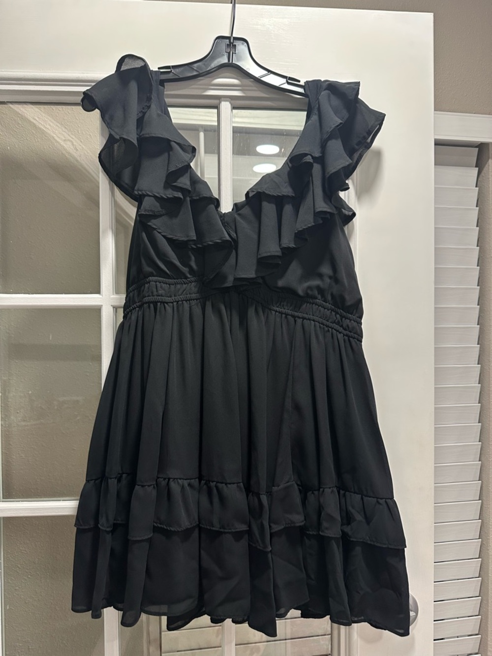 Abercrombie & Fitch Black Ruffle V-Neck Mini Dress with Tiered Skirt